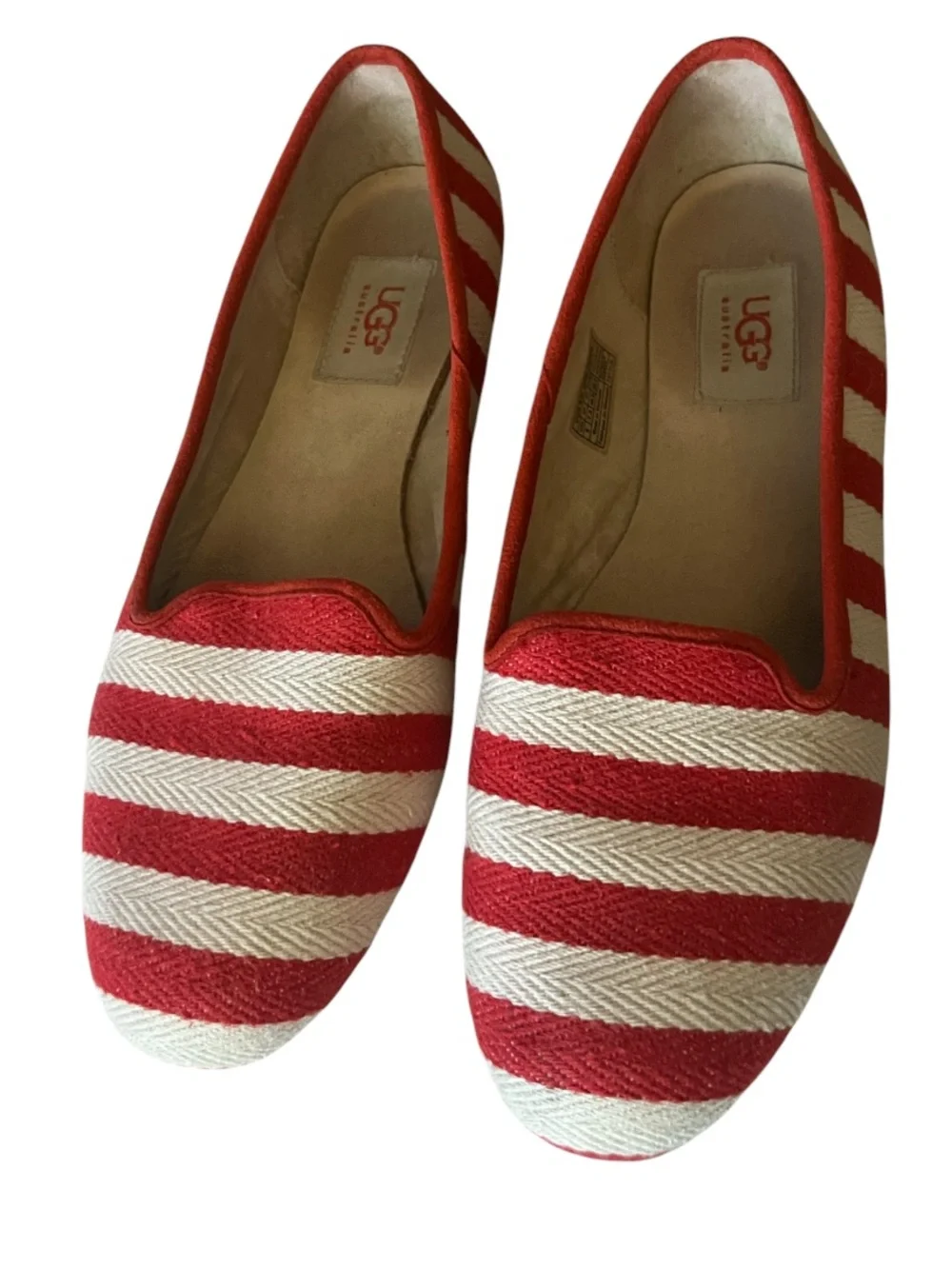 UGG Australia Alloway Red White Stripe Fabric Women's Slip-On Flat Shoes Sz 9